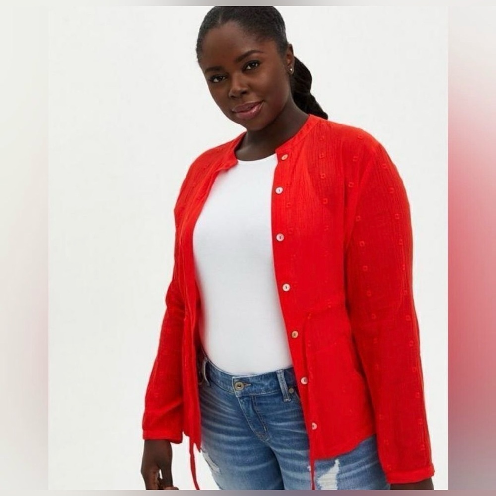 Torrid Red Gauze Embroidered Jacket